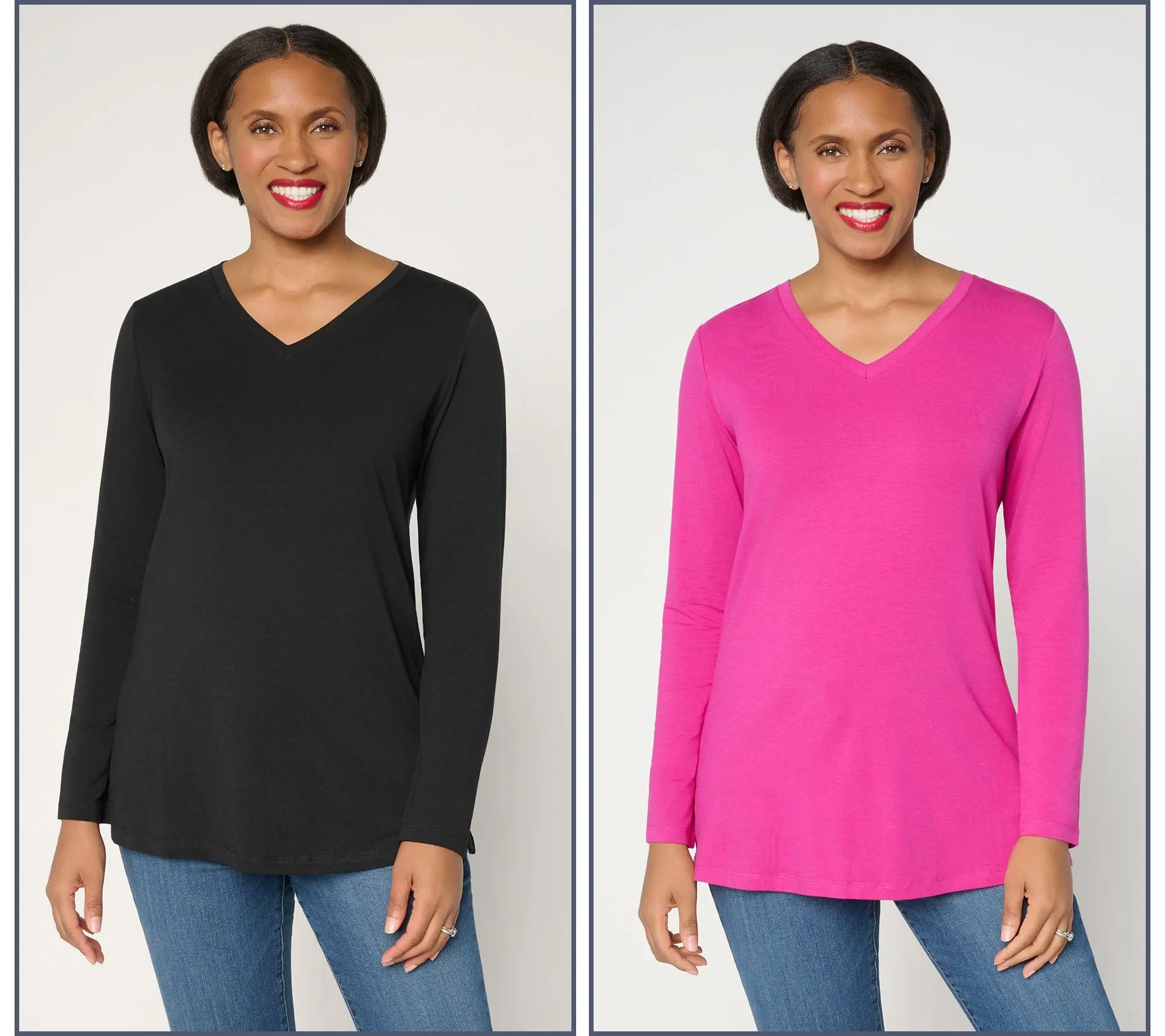 Denim & Co. Essentials Petite So Soft Jersey 2-Pack Tunics