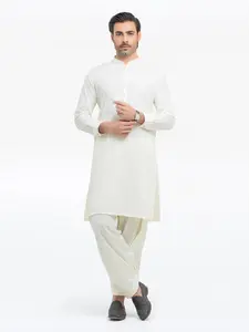 Edenrobe Men's Cream Kurta Shalwar - EMTKST5-99537 NY(F25) J(M2)
