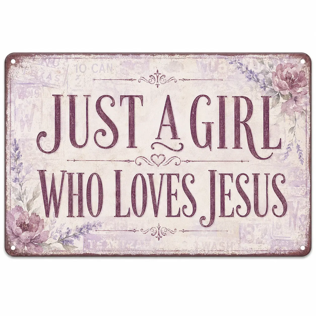 8x12inch Just a Girl Who Loves Jesus Aluminum Metal Sign, Floral Christian Wall Decor, Vintage Faith-Inspired Religious Sign for Bedroom, Prayer Room, Church or Gift