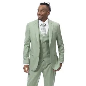 Mens Modern Fit Two Button Vested Sharkskin Business Suit in Moss Green