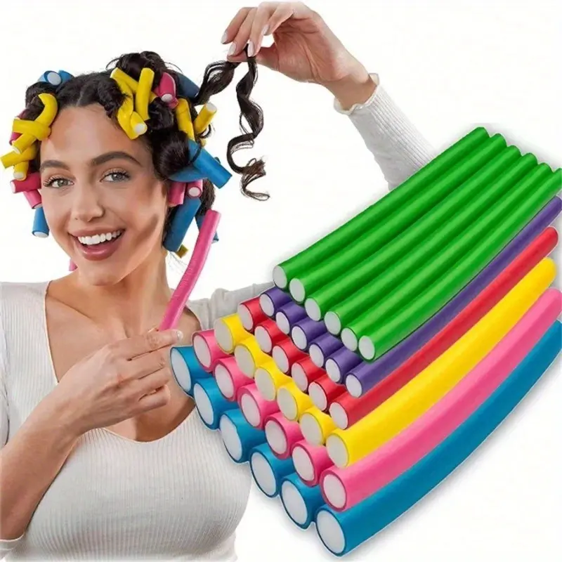 10 Flexible Foam Rollers, Heatless Curlers for Curly Hair, Curling Styling Tool, Heatless Styling Tools, DIY Twisted Curling Tool for Soft Salon Quality Styles, Assorted Colors for Versatile Looks, Heatless Curling Set