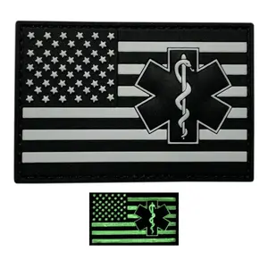 Medic Emt Ems USA Flag Patch (3D PVC -Glow Dark-3.0 x 2.0-MU1)