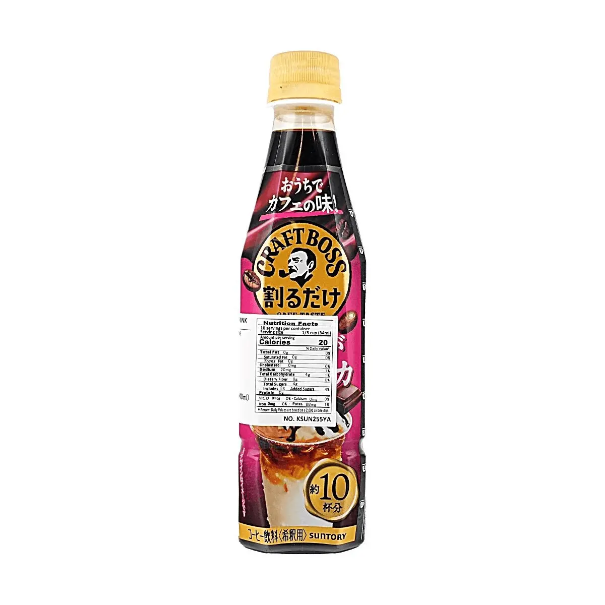 Suntory Craft Boss Coffee Concentrate Mocha - 340ml Bottle, Makes Approx. 10 Servings, Rich & Slightly Bitter Flavor, Japanese Cold Brew Style