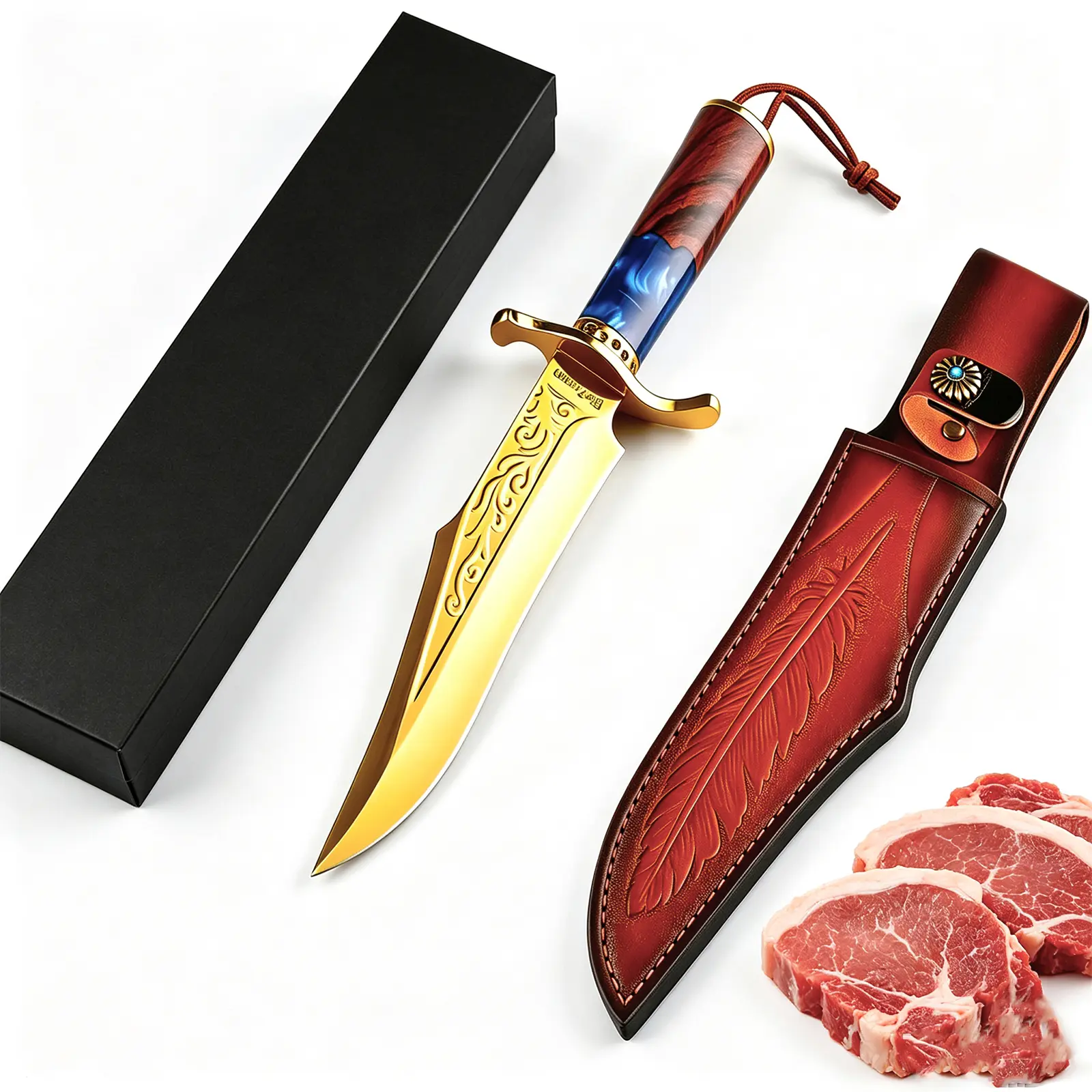 Sharp Hand-Forged Golden Meat Cleaver - Japanese Chef Knives with Sheath, for Kitchen and Outdoor Camping Use