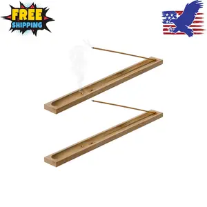 2 Pieces Natural Bamboo Incense Stick Holder Home Incense Burner with Ash Catcher