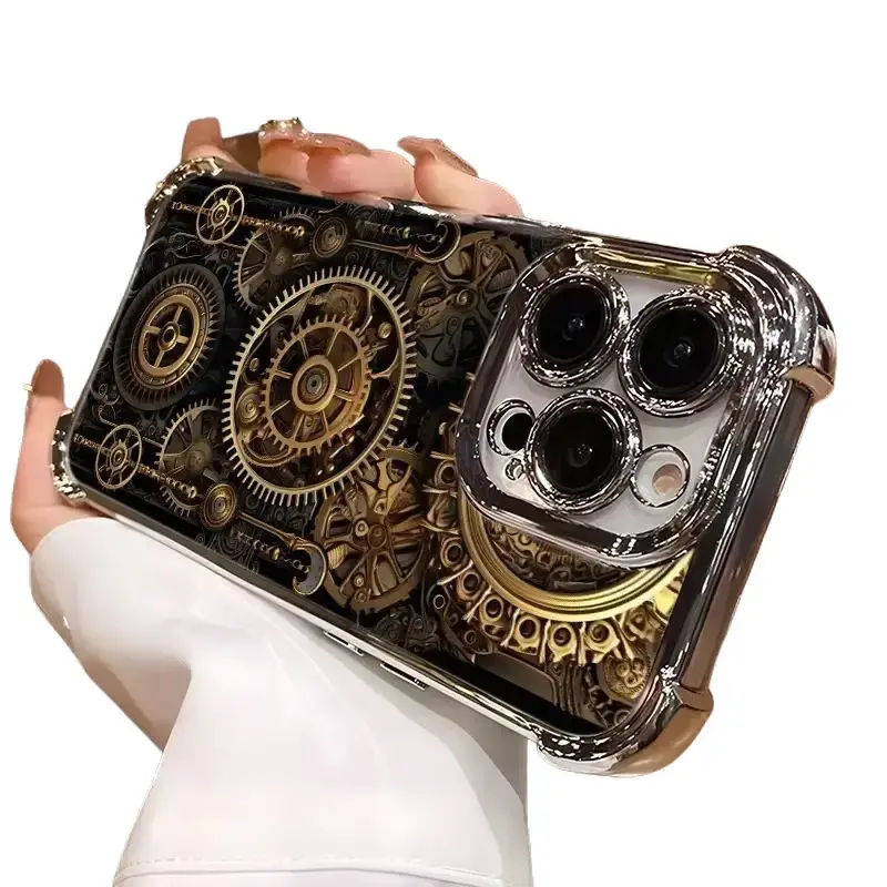Steampunk Gear Phone Case for iPhone 17 16 15 14 13 12 11 PRO MAX PLUS, AIR and X XS MAX, Elegant Luxury Style, Durable Shockproof Anti-drop Protective Phone Case, Steampunk Design, UV Printed Shockproof Protective Cover, iPhone Phone Case
