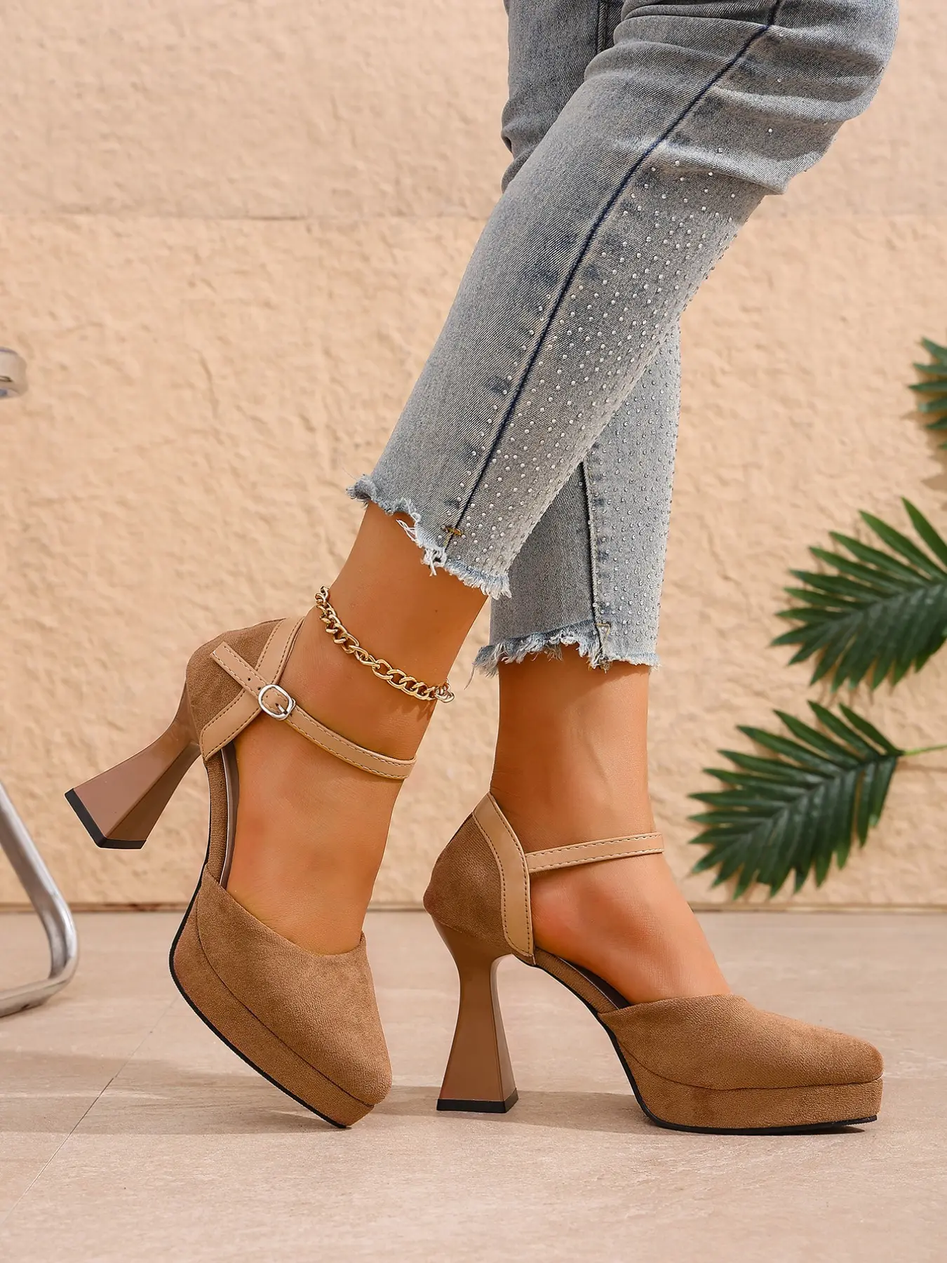Women's Elegant Classy Stylish Fashion High Heel Evening Footwear Shoes, Comfortable Heeled Commuter Shoes, Waterproof Thick Sole, Perfect for Casual and Formal Occasions, Valentine's Day Gift