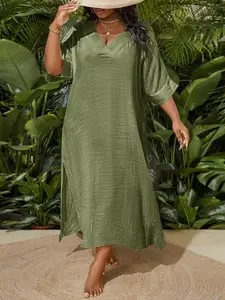 Plus Size V Neck Batwing Sleeve Cover Up Dress - Summer Beach Essential