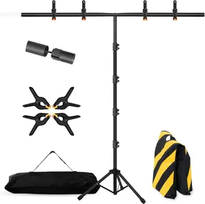 Versatile T-Shape Portable Backdrop Stand - Adjustable 6.5x3.2ft Photo Background Stand Kit - Robust Small Backdrop Holder with 4 Spring Clamps and Carry Bag - Ideal for Parties, Photography, and Video Studio