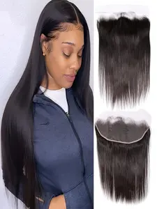 Brazilian Straight Human Hair Lace Frontal, Pre-Bleached Natural, Ultra-Thin Invisible HD Lace, Durable and Easy to Match