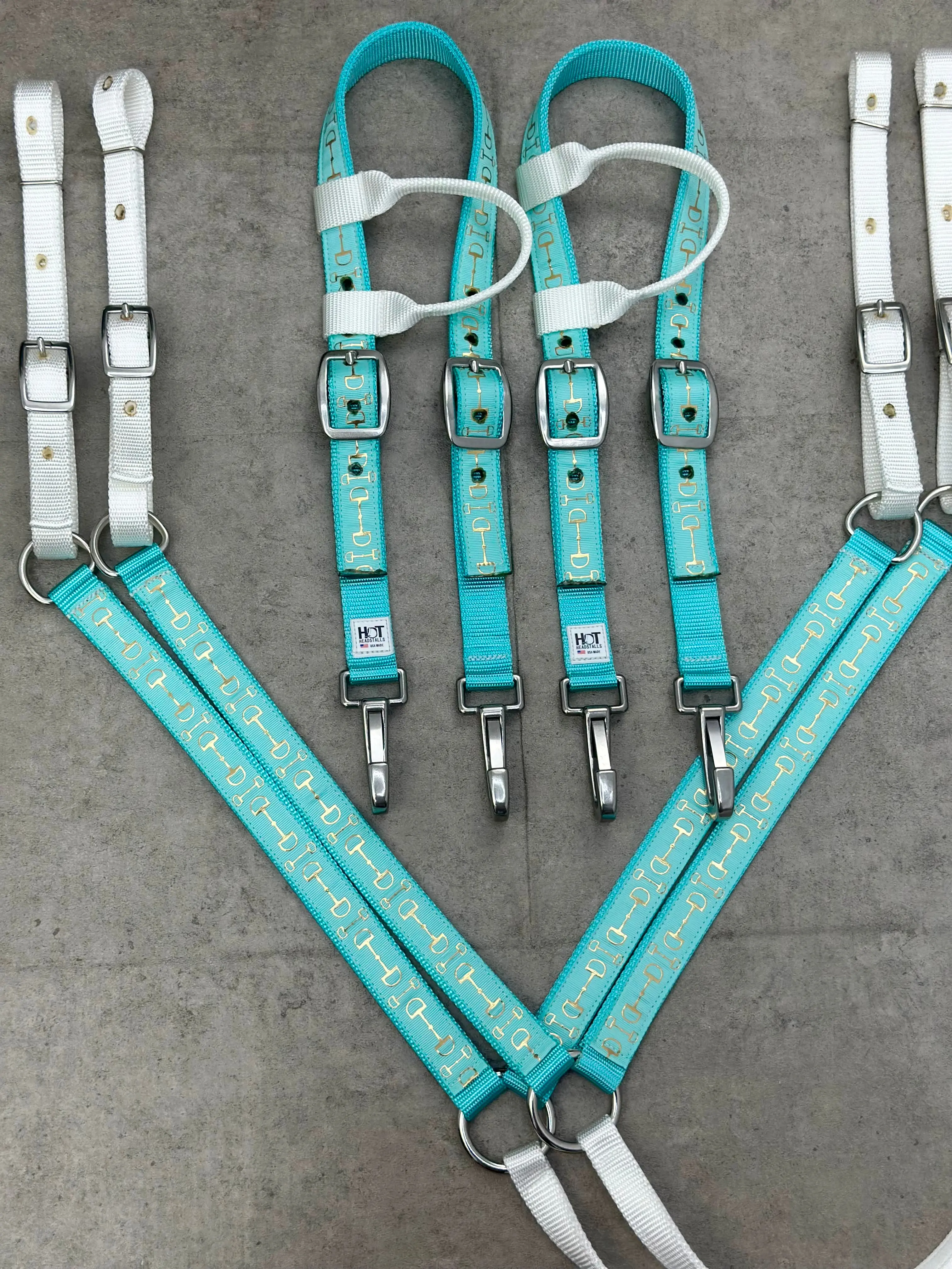 Ice Blue and Gold Snaffle Bits Tack Set