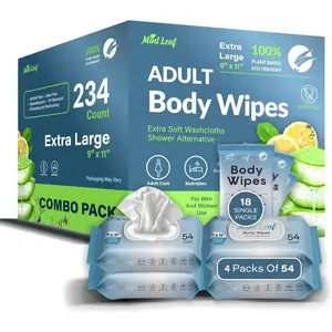 XL Adult Body Wipes |   Bath Wipes For Adults Bathing No Rinse |   Hypoallergenic Wipes For Incontinence And Cleansing Elderly |   With Vitamin E Aloe Scent |   4 Packs 216 Count + 18 Indv Wipes