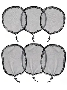 Black Weaving Net Cap Elastic Drawstring Ponytail Hair Net for Making Afro Puff Hair Bun Wig Making Tools ( Round, Square)