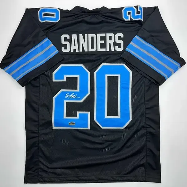 Facsimile Autographed Barry Sanders Detroit Black Football Jersey