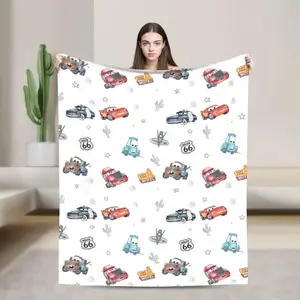 Vintage Race Car Throw Blanket - Route 66 Themed Kids Blanket, Cute Cartoon Race Car Cozy Blanket for Boys Room Decor