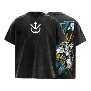 Golden Saiyan Warrior Saiyan Prince Super Power Anime Fighter Shirt Washed Heavy Cotton Tee Streetwear Graphic Back Cool Warrior Design Inspired Dragon Hero