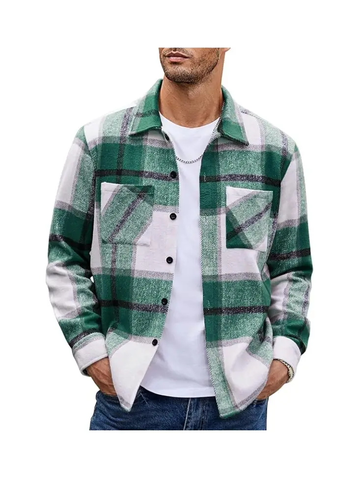 COOFANDY Fall Outfits Classic Menswear Flannel Shirts Casual Button Down Plaid Shirt Jacket Long Sleeve Fleece Shacket with Pockets Coats Outerwear