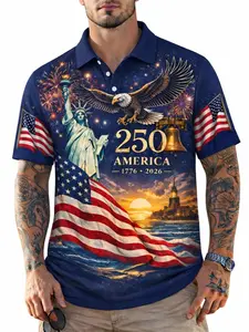 Patriotic American Flag Polo Shirt for Men, 250th Anniversary 1776-2026, Sporty Fitted Design, Ideal for 4th of July Gifts