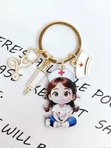 Adorable Nurse Keychain with Bubble Blowing Design, Perfect for Car Keys, Bags, Decor, Ideal Gift, Cute Cartoon Character Theme