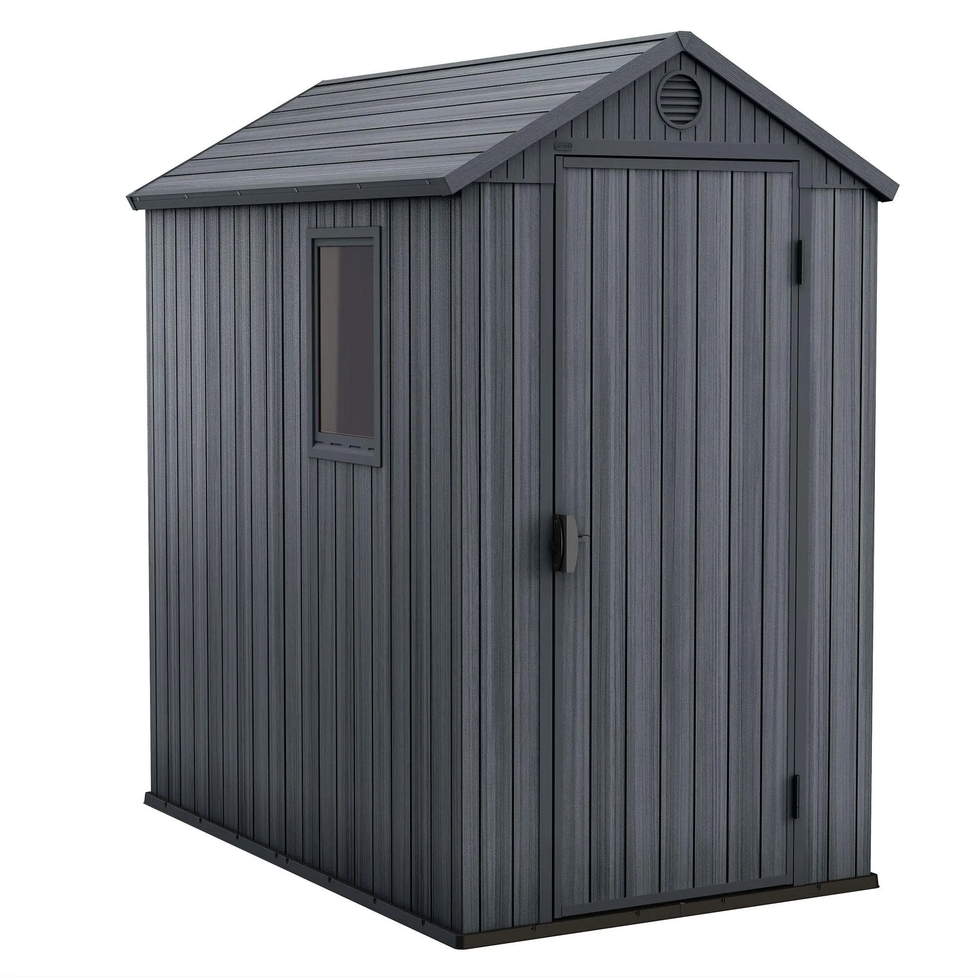 Keter Darwin 4x6 Foot Heavy Duty Outdoor Storage Shed for Garden Tools & Accessories Gray Weather-Proof Polypropylene with Side Window & Ventilation
