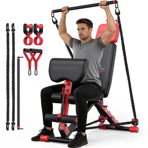 Bearbro Adjustable Weight Bench with Heavy Tension Elastics for Home Gym Exercise Portable Strength Training Equipment