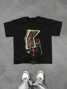 Retro Gaming Funny Meme Tee | Vintage NES Controller With Crutches Graphic Shirt | Black Casual Unisex T-Shirt | Nostalgic Gamer Apparel