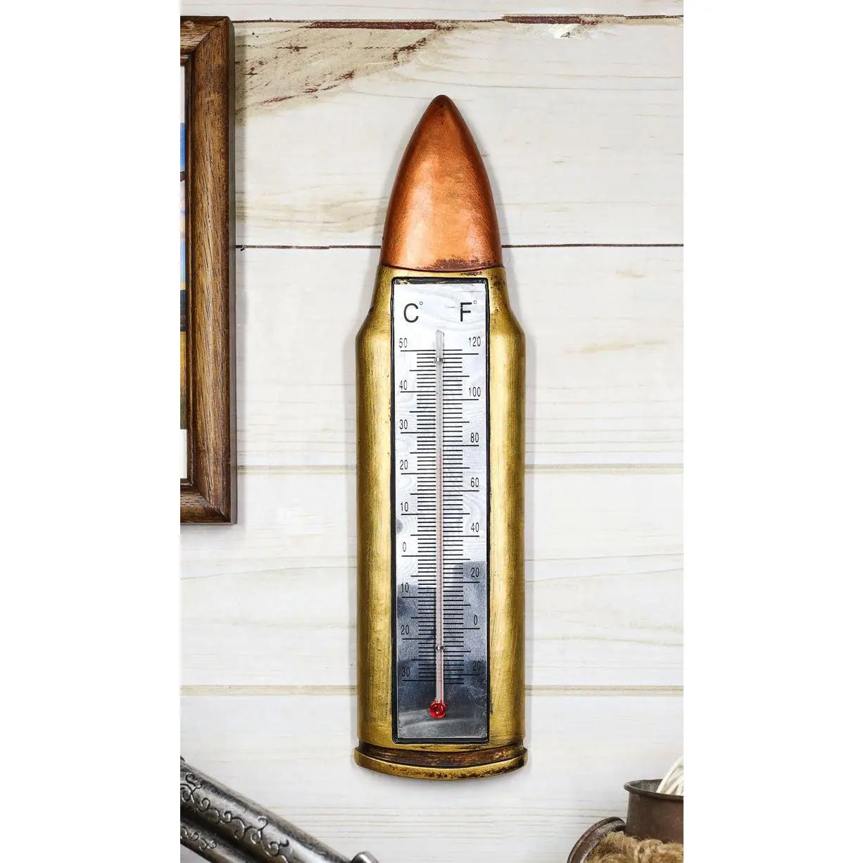 Western Military Hunting Themed Rifle Shell Ammo Bullet Shaped Wall Thermometer