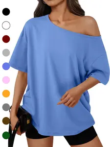 Women's Summer Shoulder-Exposed Sleepwear Set, Loose Fit Short Sleeve T-Shirt, Casual Home Wear, Outdoor Use, 1 Piece