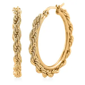 Shop LC Rope Chain Hoop Earrings in ION Plated Yellow Gold Stainless Steel