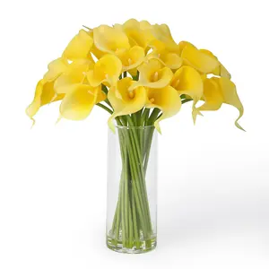 Artificial Lily Flower Arrangement with Glass Vase & Faux Water | Elegant Wedding Centerpiece for Dining Table, Home & Office Decor