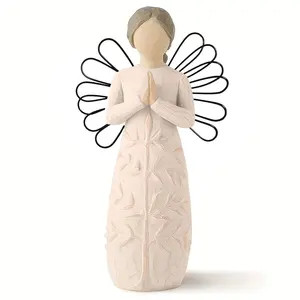 Angel of Prayer Figurine - Hand-Painted Sculpted Angel with Wire Wings & Praying Hands - Religious Gift, First Communion, Baptism, or Bereavement Support - Rustic Spiritual Home Decor