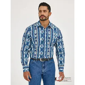 MEN'S CHECOTAH LONG SLEEVE WESTERN SNAP PRINTED SHIRT OCEAN - 112365889