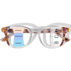 Progressive Multifocal Reading Glasses for Women Spring Hinges Blue Light Blocking Reader Anti Eyestrain UV Glare High Quality Eyewear Bifocal Eyeglasses Brown Transition Style