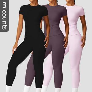 NVWA Women's 2-Piece Activewear Matching Set - Women's Clothes, Solid Color Crew Neck Short Sleeve T-Shirt & High Waisted Sweatpants, Breathable Quick-Drying Workout Set for Yoga, Gym, 2 Piece Sets