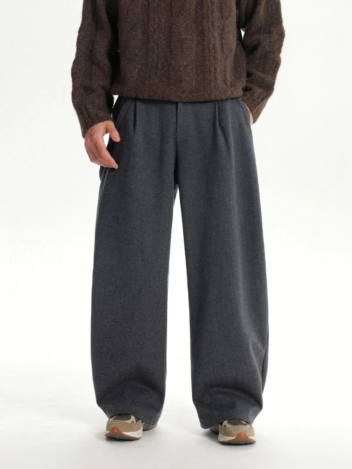 Menswear Men's Wide-Leg Plain Loose Stylish Polyester Suit Pants - Piping Detail, Double Pleats, Drapey Floor-Length Casual Trousers