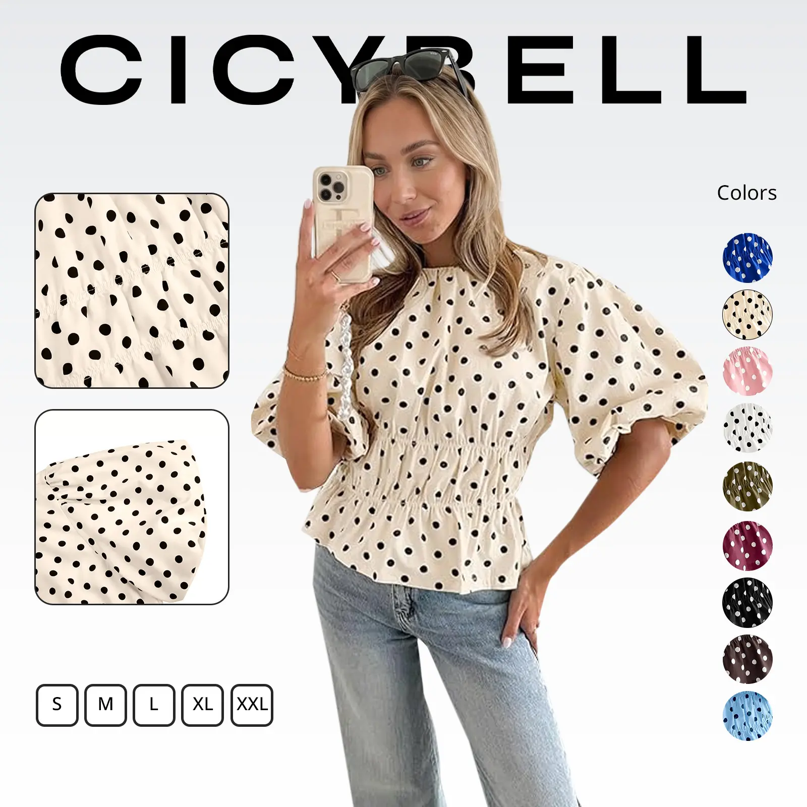 Cicy Bell Womens Polka Dots Peplum Tops Summer Puff Short Sleeve Round Neck Blouses Trendy Casual Shirts Cicy Bell Womens Polka Dots Peplum Tops Summer Puff Short Sleeve Round Neck Blouses Trendy Casual Shirts