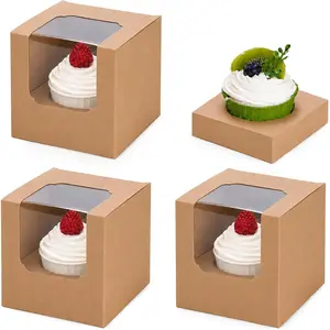 25 count Cupcake Boxes Individual Cupcake Containers Pre-Assembled Single Cupcake Boxes 3.5"x3.5"x3.5" with 25 count Inserts for Cupcakes Muffins Party Favors(Brown)
