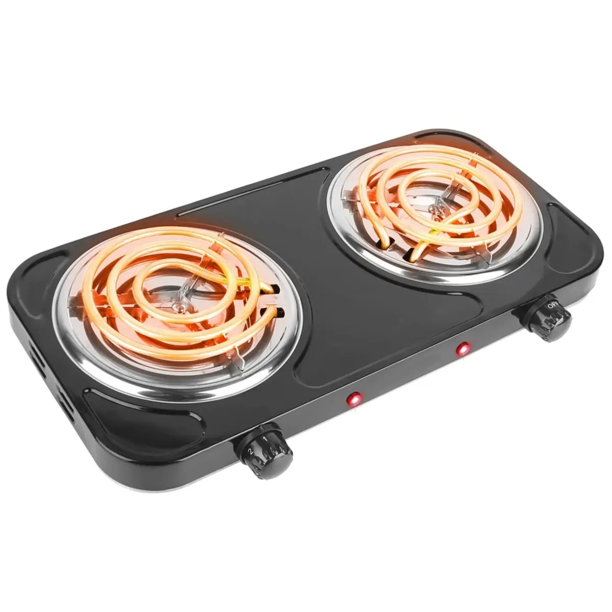 Fresh Fab Finds FFF-2BurnerBlack-GPCT3890 Portable 2000W Double Burner Hot Plate Stove - Non Slip Feet, 5 Temp Adjustments