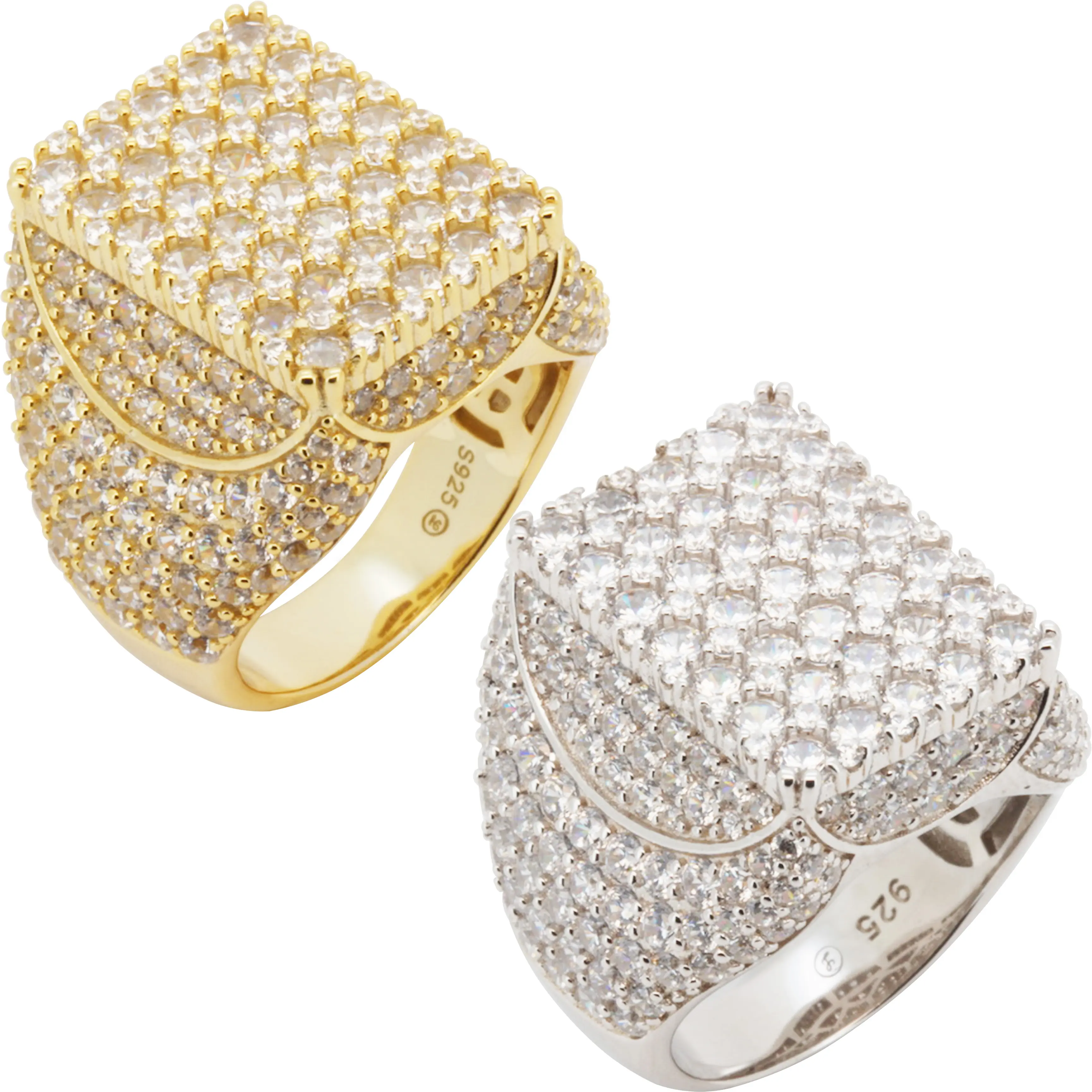 925 Sterling Silver 14k Gold Vermeil AAA Cubic Zirconia Rectangle Ring