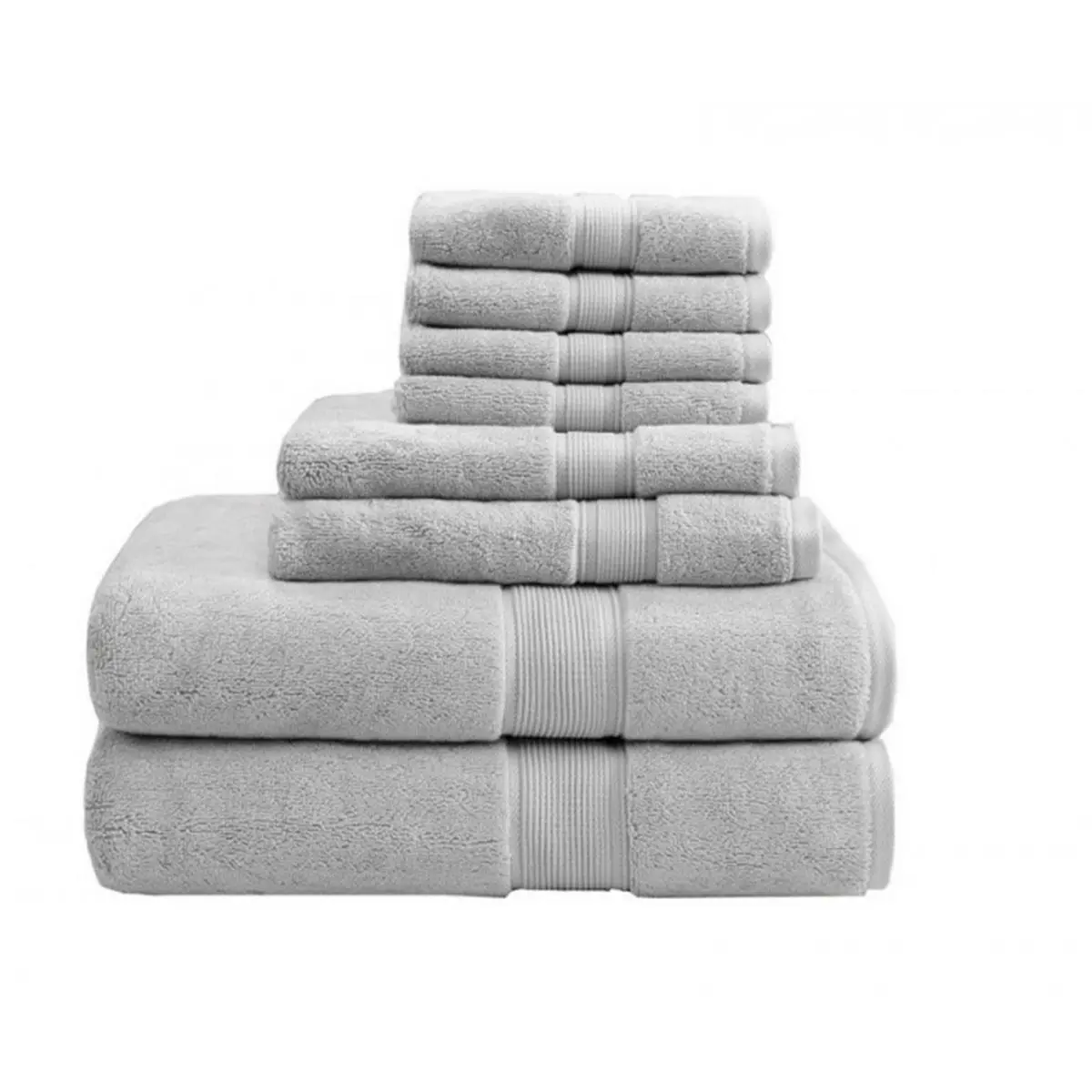 Madison Park MPS73-191 8-Piece Silver Turkish Towel Set, 800Gsm 100% Cotton Absorbent Thickened Large Bath & Hand Towels, Turkish Towels