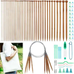 Knitting  Set,36Pcs 9.8" Straight Single Pointed  Knitting  Set and 8 count 32" Circular Knitting  Kit with Storage Bag for Beginners Knitting Lovers