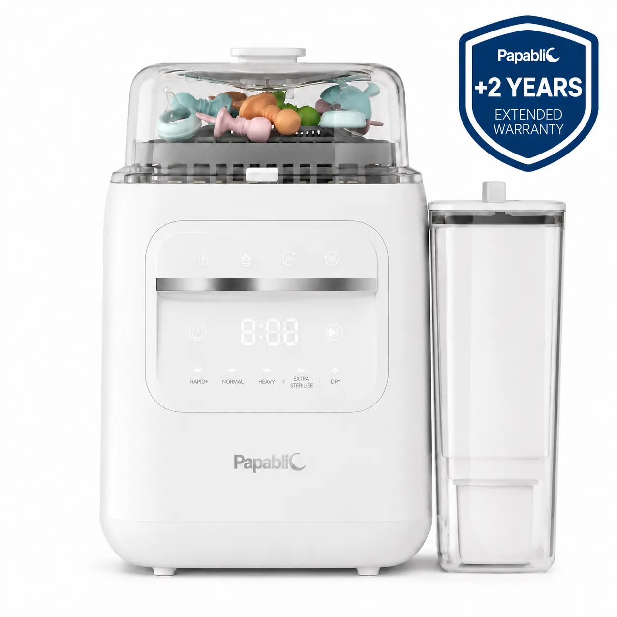 Papablic SafeguardPlus Non-Toxic Bottle Washer - 100% Baby-Safe BPA-Free Materials, Fits 8 Bottles Capacity, 12-Min Fast Wash, 360° Deep Clean, Water Purify Function, Dual-Fan Dry for Pump Parts & Baby Items#sohochic,familyfun