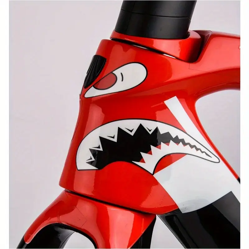 1SET Eye-Catching Wild Cool Shark Mouth Angry Eye Logo Sticker For Motorcycle Bodies, Car Decor, Automobile Decals, Cool Car Decoration, Red-Black-White Fill With Motorcycle Enthusiast Passionate Wild Vibe Easily Grasp Street Trend Style