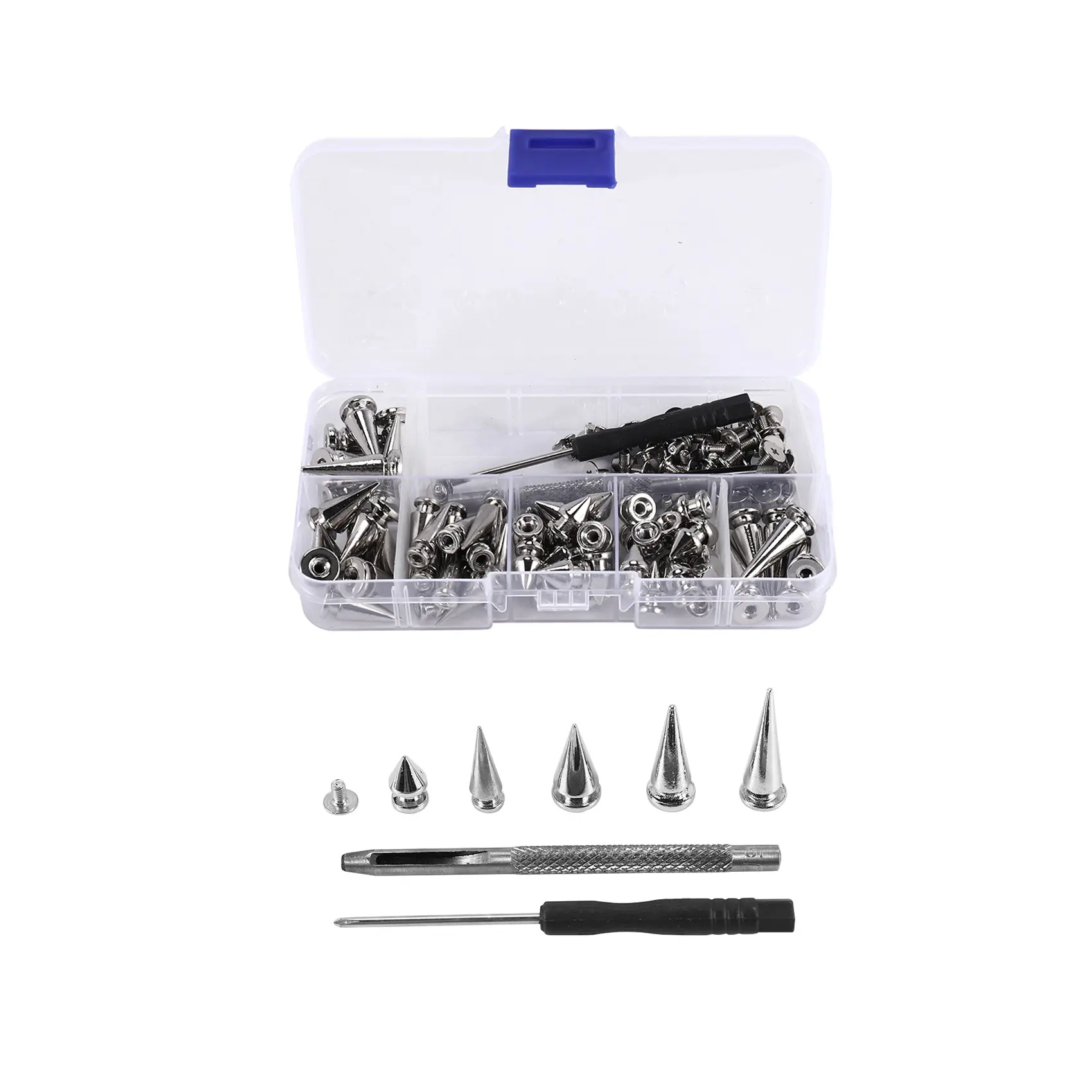 70 Sets Silver Mixed Shape Spikes and Studs Cone Croc Spikes Leather Rivet Kit for Clothing Shoes Belts DIY