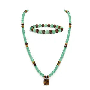 Money Attraction Necklace With GreenAventurine & Tiger Eye Pendant Healing Crystal Stone ,Anniversary, Vacation &Theme Parties Jewelry Charms Abundance Crystal bracelet,Long Chain,Sweater chain,Ideal  Jewelry for Men and Women