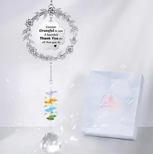 Thank You Gifts for Women, Sun Catcher Gift with Engraved Thank You Message, Hanging Crystal Suncatcher Ornament for Window Rainbow Maker, Appreciation Gift...
