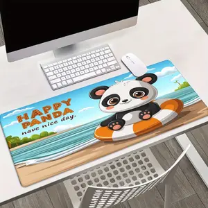 1pc Panda Beach "Happy" HD Printed Desk Mat - XXL Gaming Mouse Pad, Multi-Functional Keyboard & Mouse Pad for Office & Home, Durable Rubber Base, Vibrant Panda & Ocean Design, Perfect Gift for Family & Friends, Panda Gifts