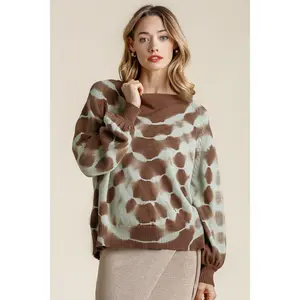 Umgee Full Size Ribbed Hem Tie Dye Round Neck Sweater Plus Size
