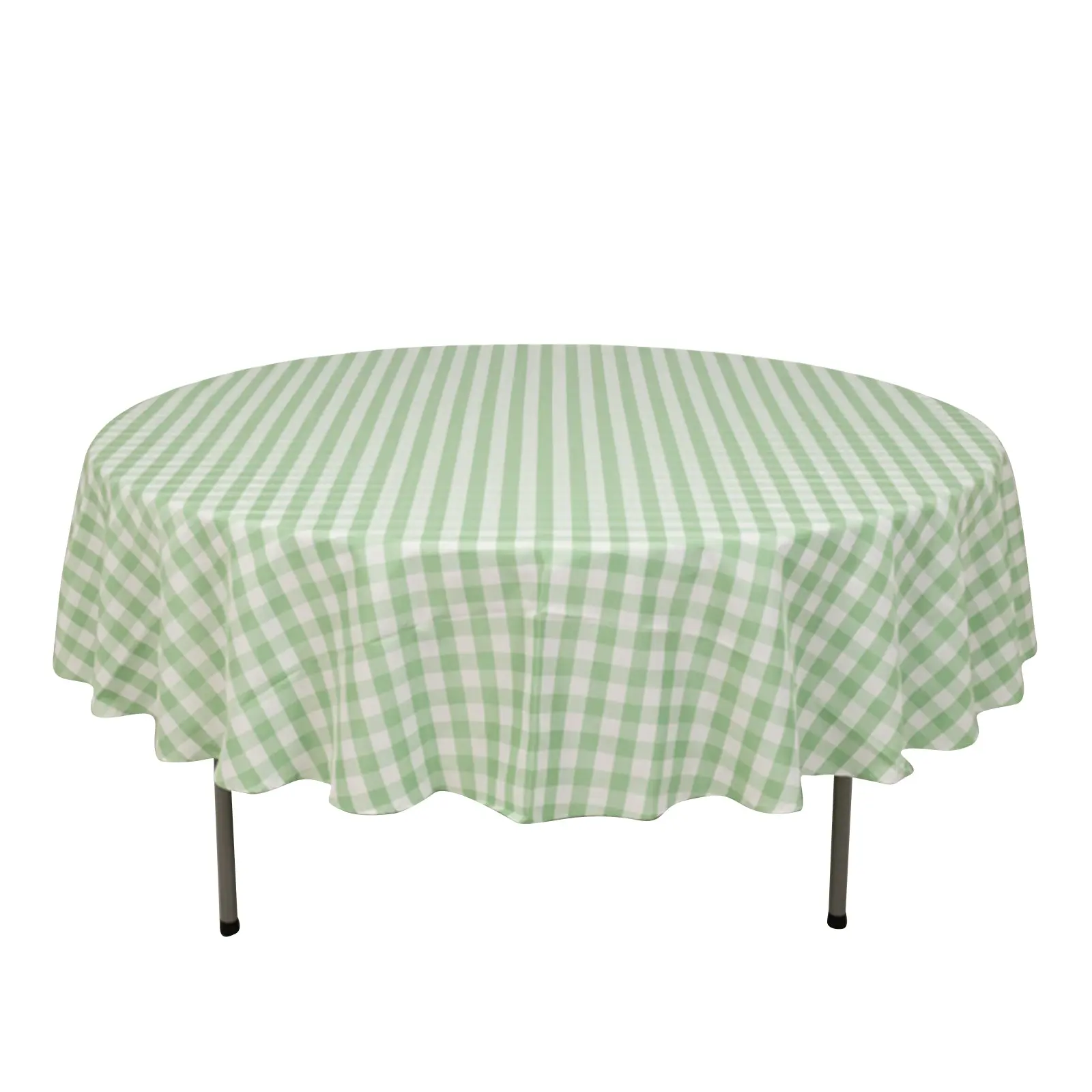 90" Round Polyester Tablecloth - White/Sage Green Buffalo Plaid, Washable, Durable, Outdoor Safe Table Cover for Outdoor Tables, Washable Table Cover, Durable Tablecloths