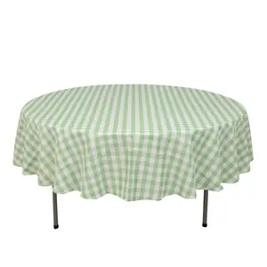 Polyester 90" Round Tablecloth White/Sage Green - Checkered Buffalo Plaid Table Cover